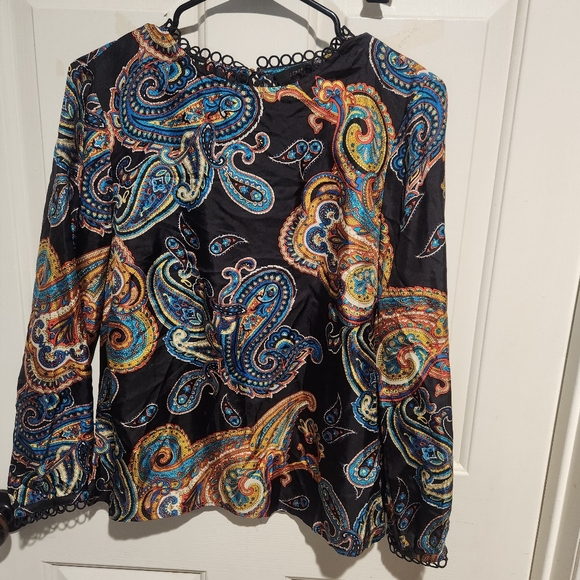 J. Crew Silk Twill Blouse Multicolor Paisley Art Mod Retro Funky Size 6 - Picture 4 of 9